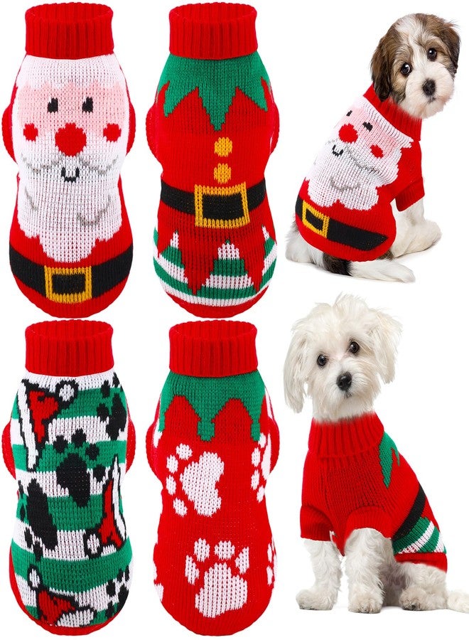 Yeyeplum 4 Pcs Puppy Christmas Sweater Dog Ugly Xmas Santa Knitted Sweater Small Dog Christmas Outfit Pet Winter Holiday Knitwear Cat Turtleneck Knitwear for Pet Kitten Puppy(M) - Image 1
